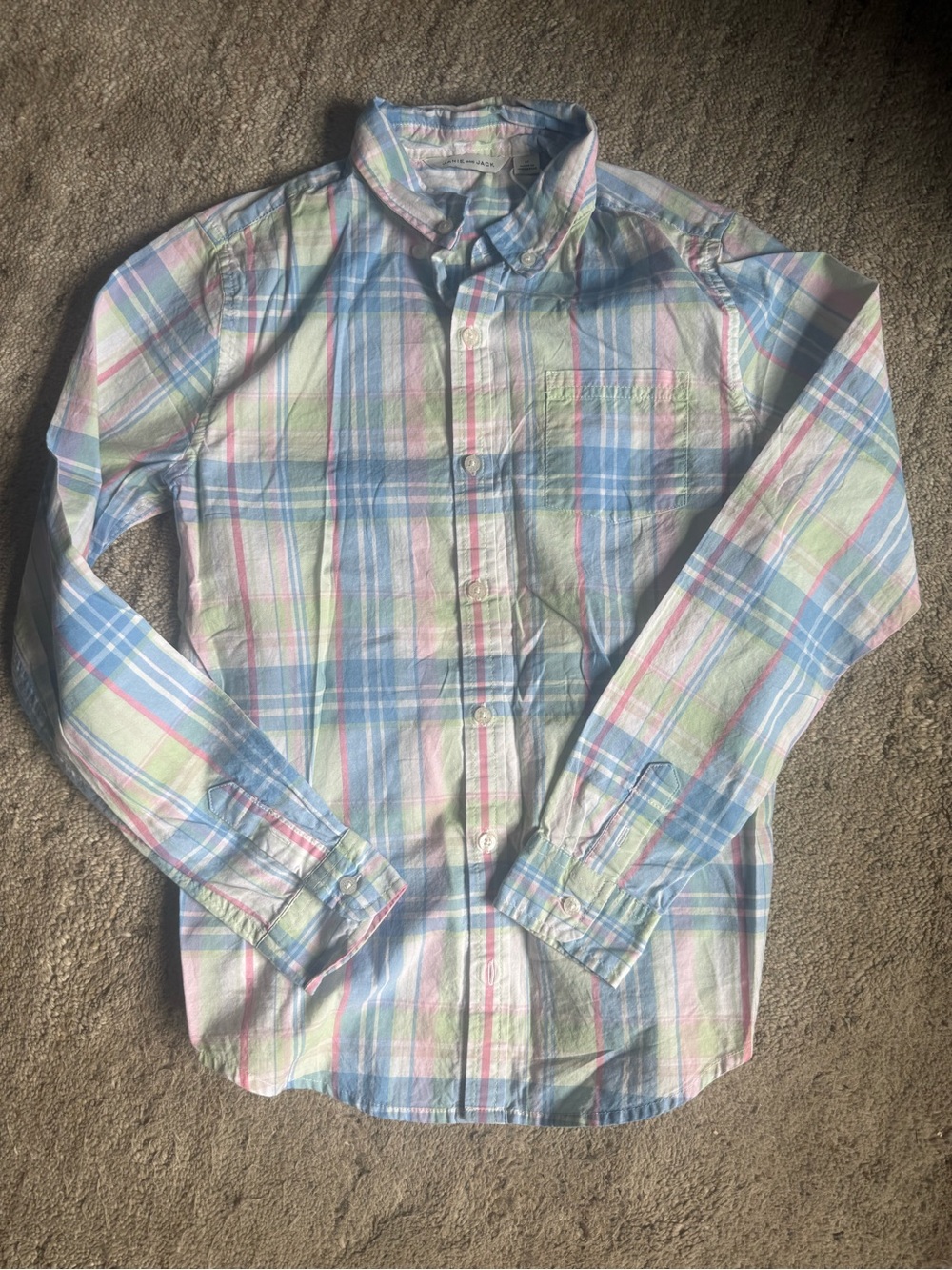 Boys-Janie and Jack Pastel Plaid Button-Down Shirt - Blue, Pink, Green